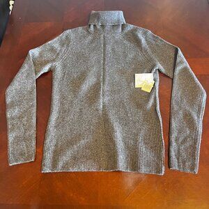 Saks Fifth Avenue Womens Gray Ribbed Turtleneck Sweater S 100% Cashmere